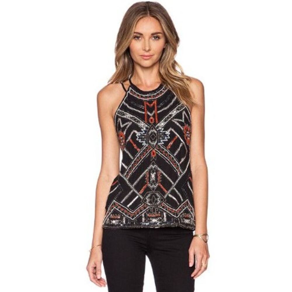 NWT PARKER Neil Black Beaded Silk Tank Top XS